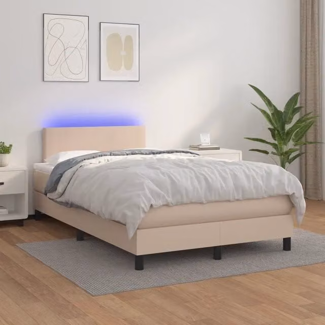 Letto con contenitore a molle e illuminazione LED vidaXL in similpelle color cappuccino L: 120 cm, P: 200 cm – 1