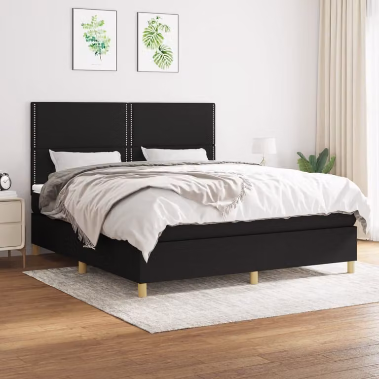The Living Store Letto a molle con materasso nero 180x200 cm in tessuto