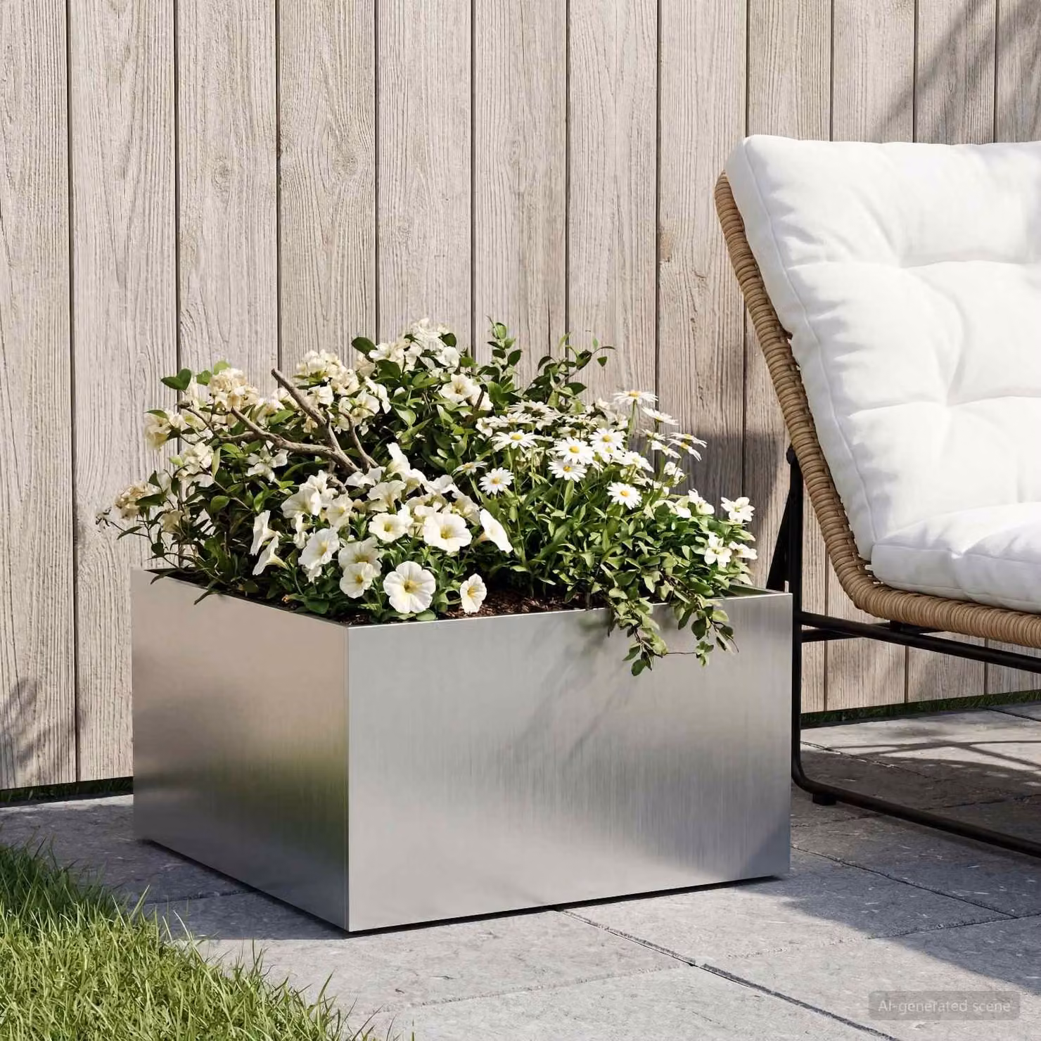 Vaso da giardino vidaXL in acciaio inox argento L: 40 cm, P: 40 cm, H: 30 cm