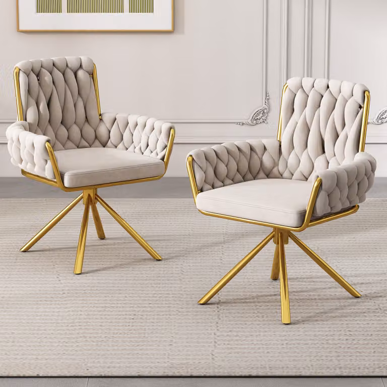 MODFU Sedie girevoli per sala da pranzo (2 pezzi) con schienale, girevoli a 360° Poltrona relax Poltrona TV Poltrona imbottita con quattro gambe di supporto in metallo per soggiorno e camera da letto, beige