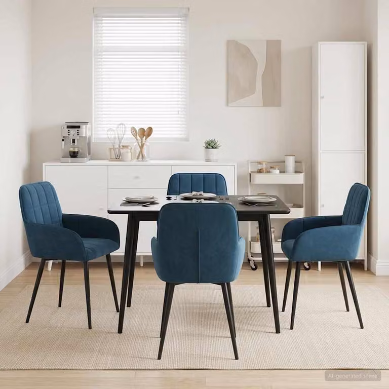 Set di 4 sedie da pranzo vidaXL in velluto blu con design moderno L: 56.5 cm, P: 50 cm, H: 85 cm