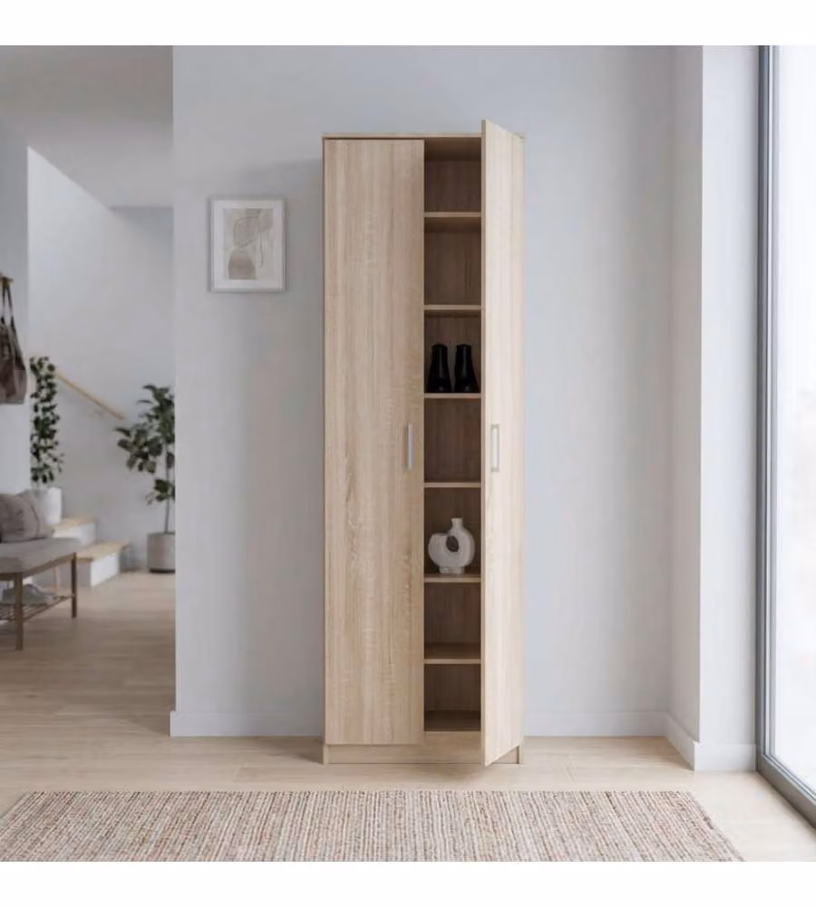 Cosma Mobile con 2 ante in finitura Quercia Chiaro, L: 60 cm, P: 33 cm, H: 192 cm