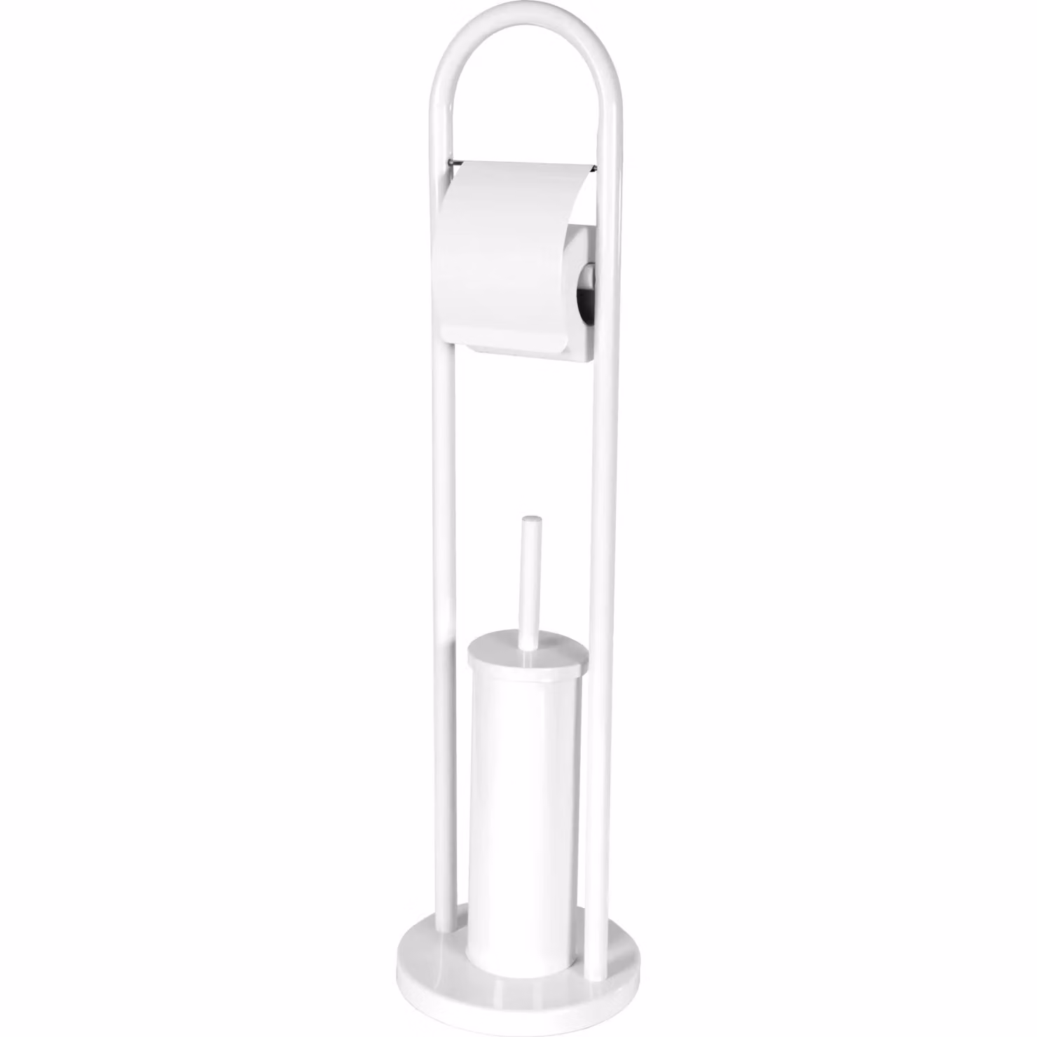 Piantana portascopino e portarotolo VESTIAMO CASA in metallo bianco, Altezza: 80 cm, Diametro: 22 cm