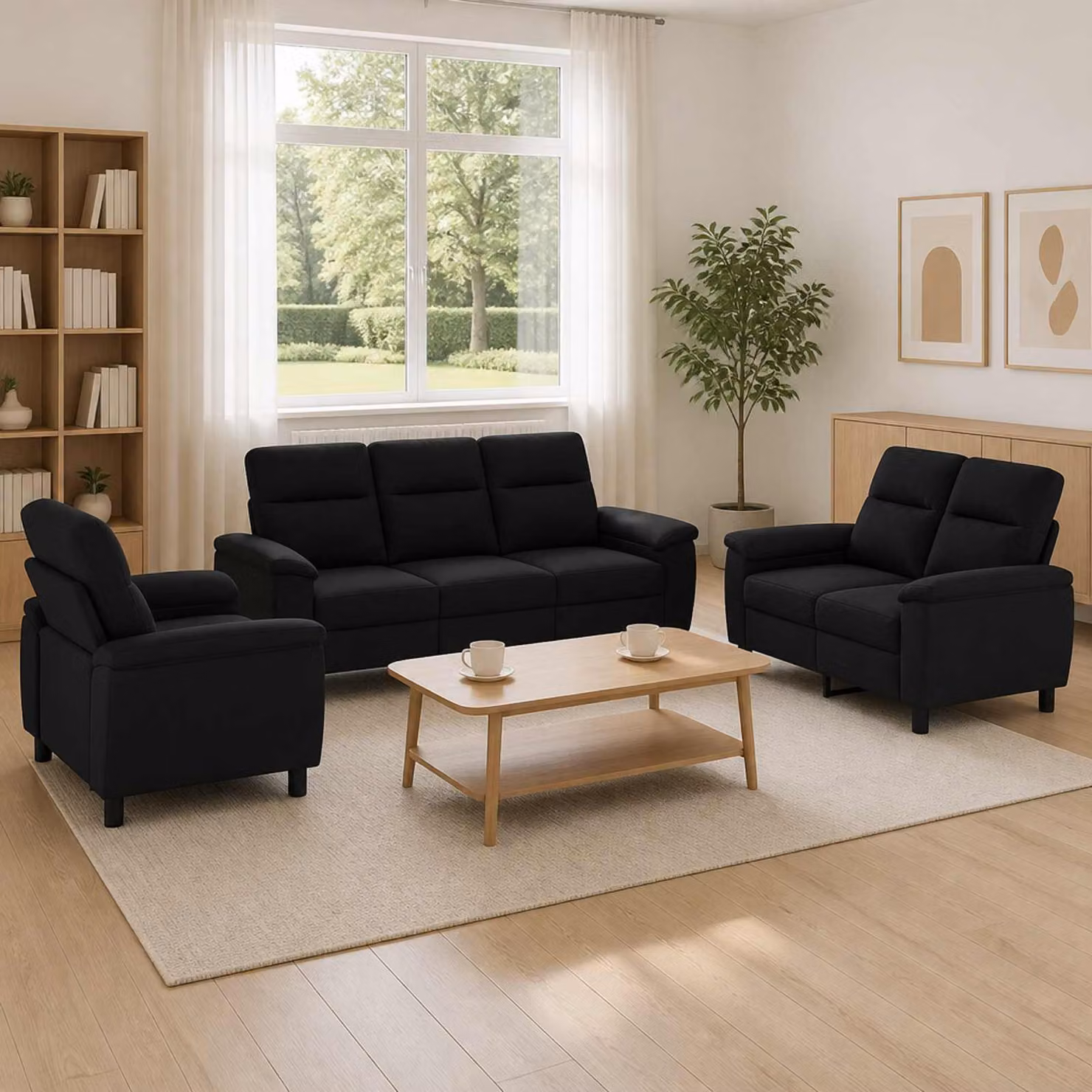 Set di 3 divani moderni vidaXL in tessuto nero con struttura in metallo per il tuo soggiorno