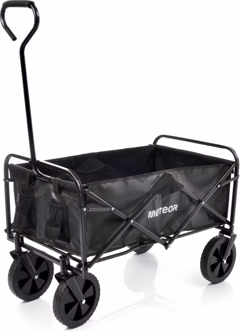 Carretto pieghevole offroad nero, carretto pieghevole caricabile fino a 100 kg, carretto pieghevole per spiaggia, giardino, shopping Meteor X-200 nero