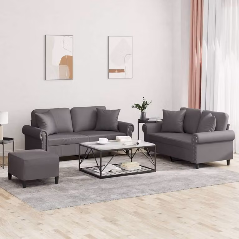 Maison Exclusive - Set divano 3 pezzi con cuscini, grigio, ecopelle