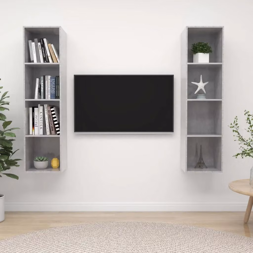 Mobile TV a parete in MDF Grigio Cemento per soggiorno in stile moderno