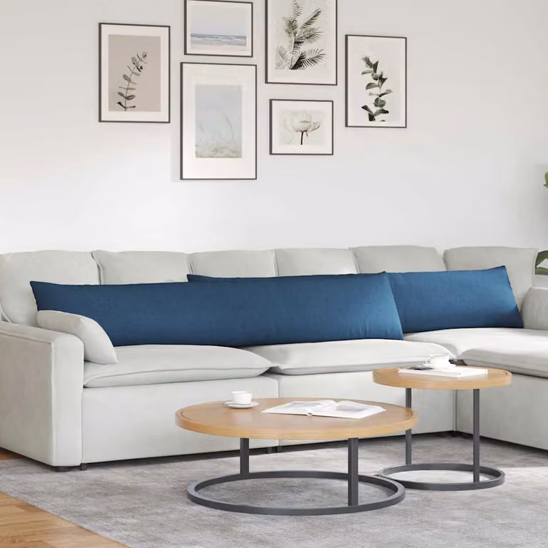 Set di 2 cuscini da divano vidaXL in tessuto blu, lavabili e con rivestimento rimovibile, L 200 cm x P 40 cm x H 40 cm
