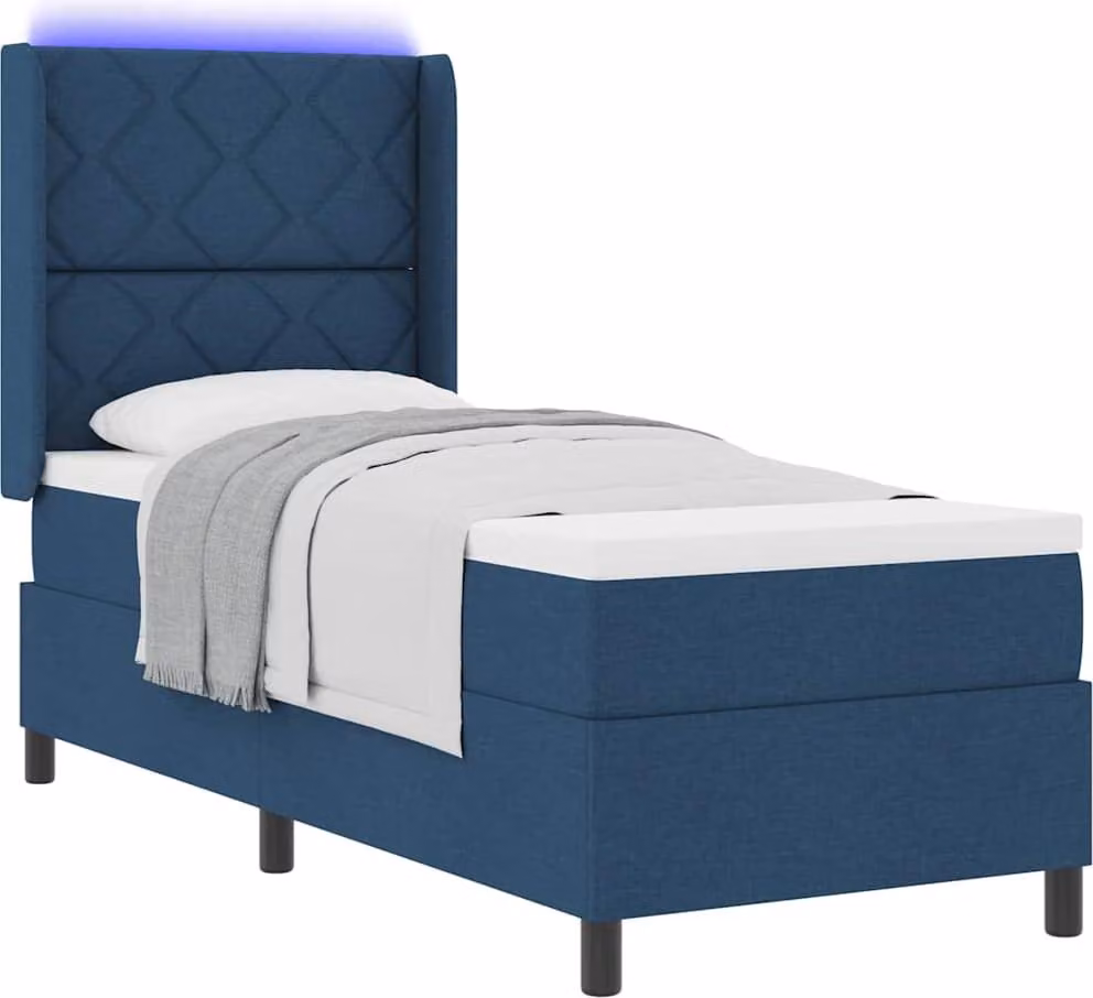Letto boxspring LED con materasso blu 80 x 200 cm tessuto