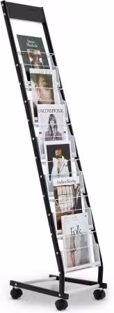 Espositore da terra VEVOR per brochure e riviste con 6 ripiani in metallo nero e ruote per ufficio e fiere