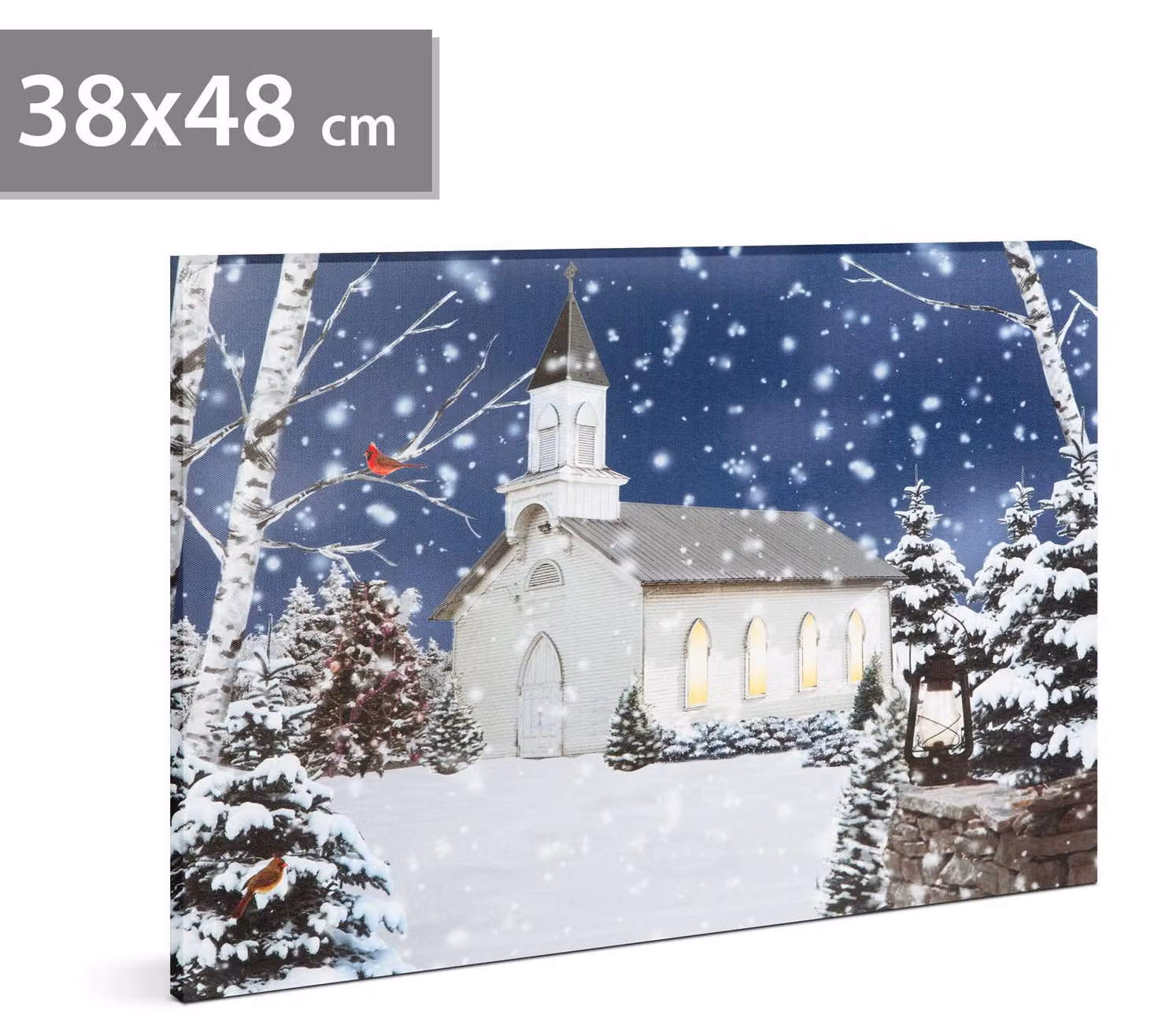 Pannello luminoso a LED da parete - paesaggio invernale - alimentazione: 2 batterie AA, dimensioni: 48 x 38 cm