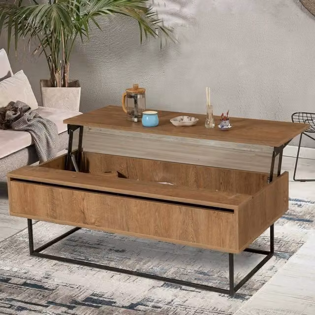 Tavolino da salotto DMORA moderno con meccanismo sollevabile e portariviste, L: 120 cm, P: 60 cm, H: 43 cm, Marrone e Nero – 1