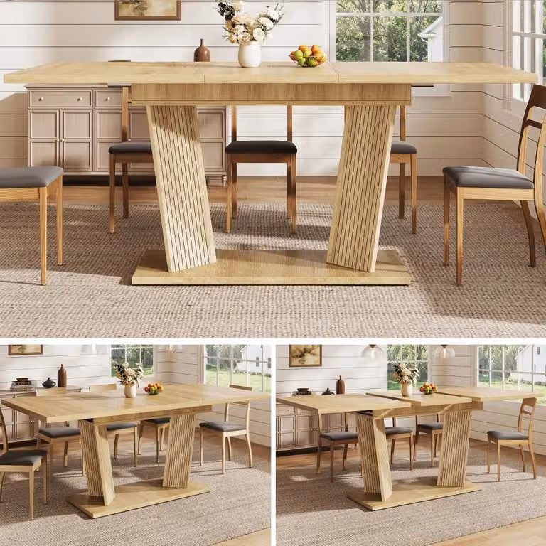 Tavolo da pranzo allungabile - 120/160 x 80 x 76 cm - Design moderno - MDF - Piedini regolabili antiscivolo - Colore: naturale, marrone chiaro