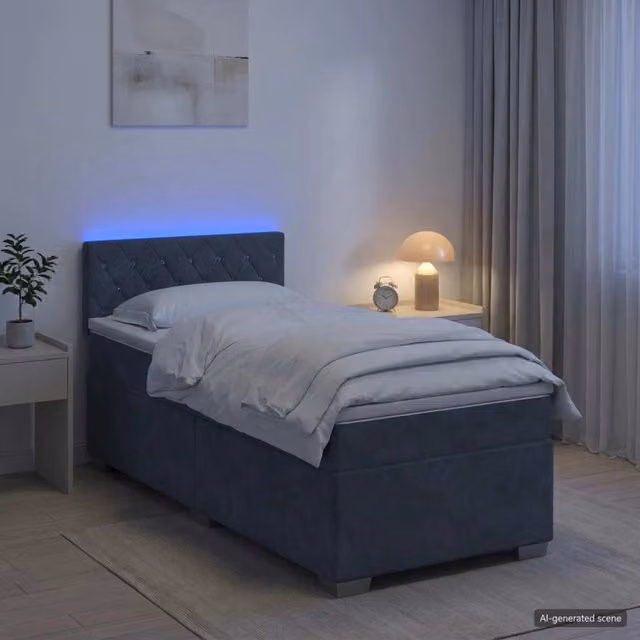 Letto con Box Spring, Materasso Ibrido e LED vidaXL, Grigio, L/P: 90 x 190 cm