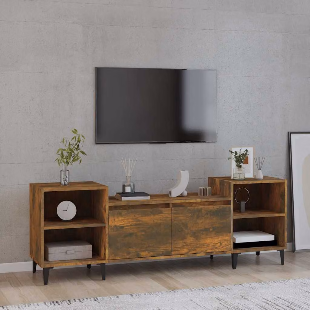 Mobile TV vidaXL in Legno Multistrato e Metallo, Colore Rovere Fumo, L: 160 cm, P: 35 cm, H: 55 cm