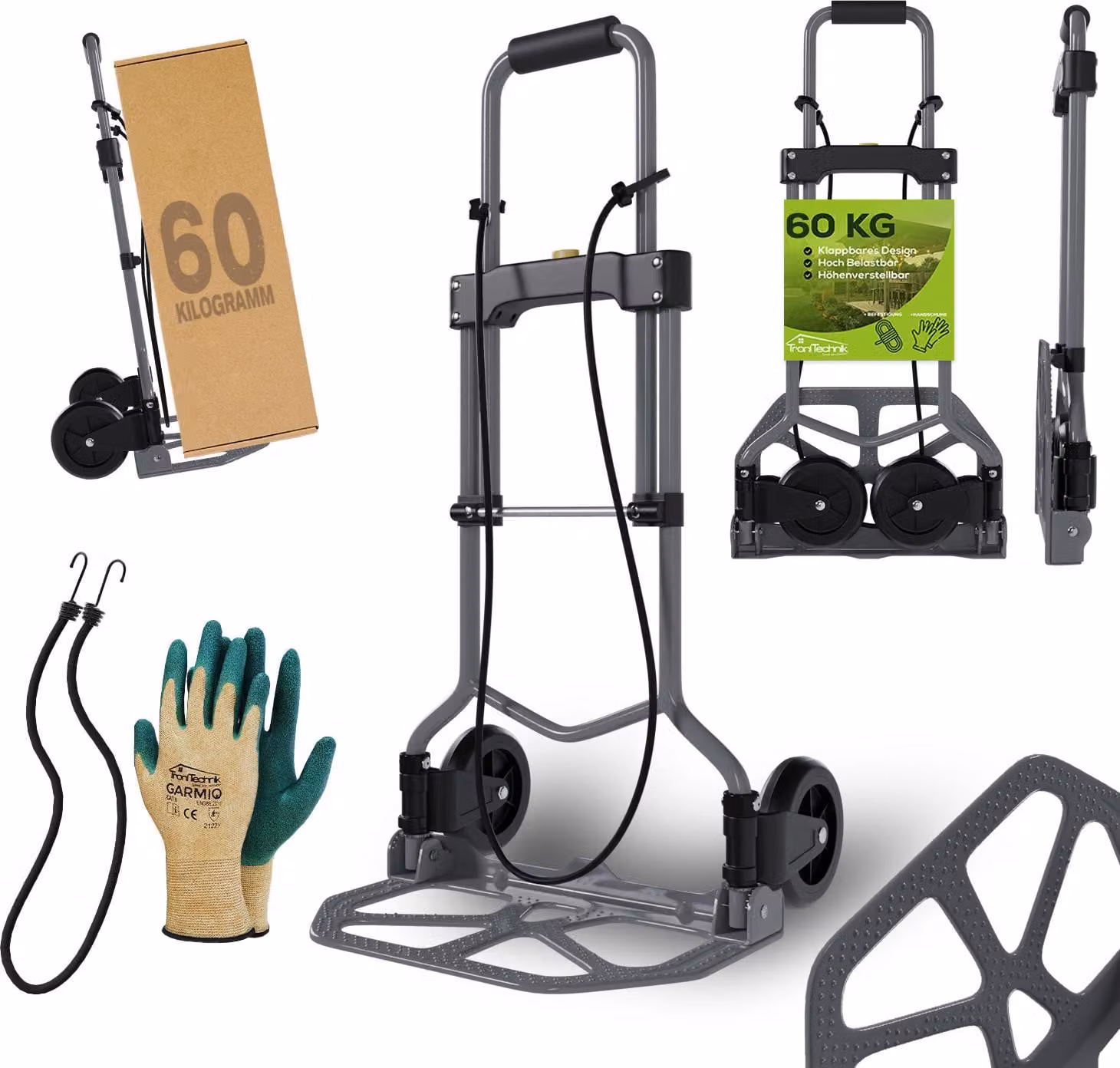 TroniTechnik® Carrello manuale SK-02 Carrello manuale pieghevole, carrello di trasporto fino a 60 kg, carrello metallico pieghevole - carrello di trasporto