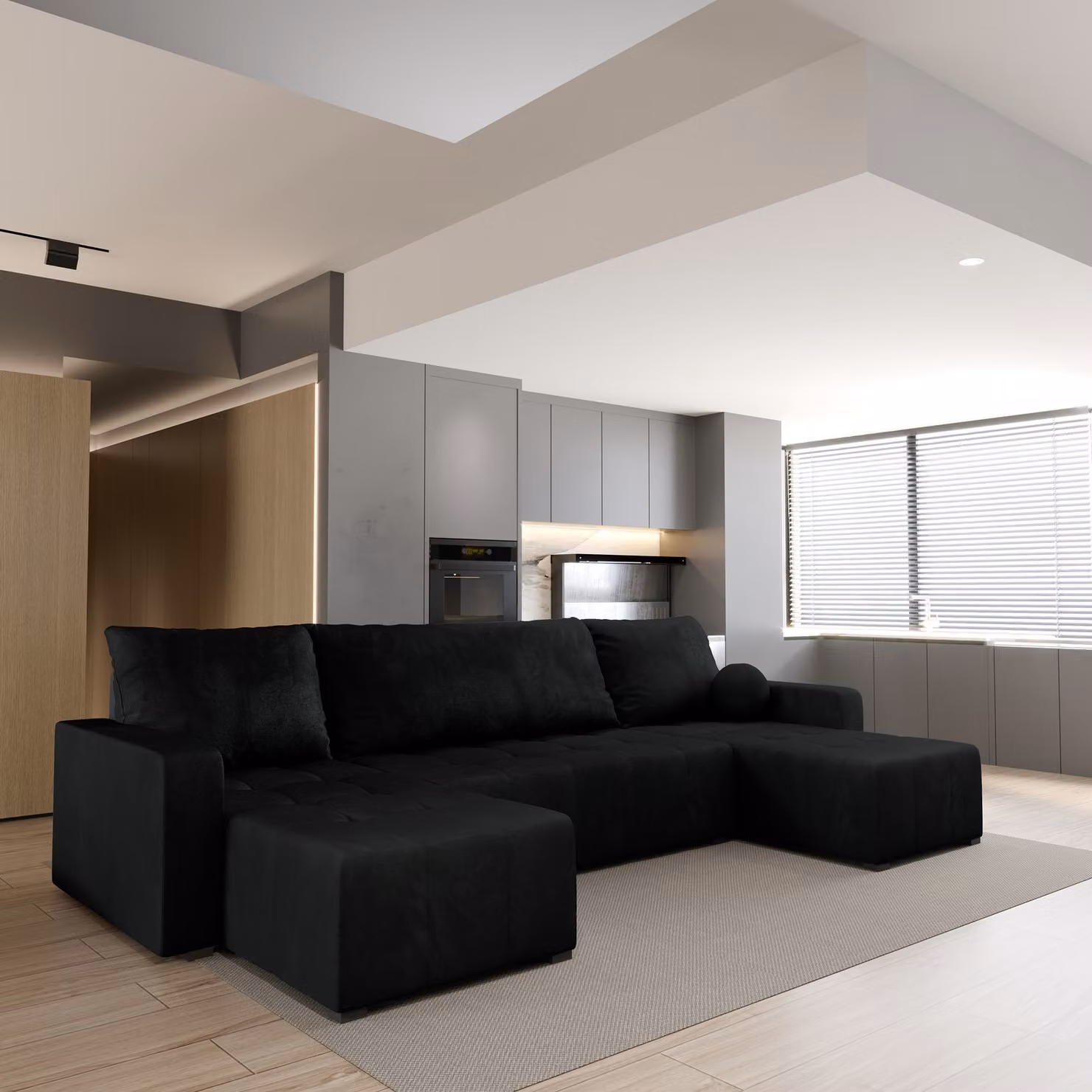 Divano angolare Masseno TOLARI con funzione letto a U, divano con box letto, divano da salotto, divano, divano, divano letto, set di divani - nero, KRONOS 07
