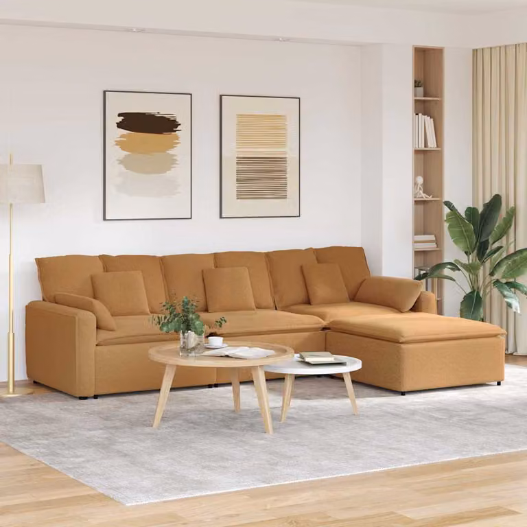 vidaXL Divano Modulare a L in Tessuto Bouclé Reversibile con Cuscini Beige e Arancione