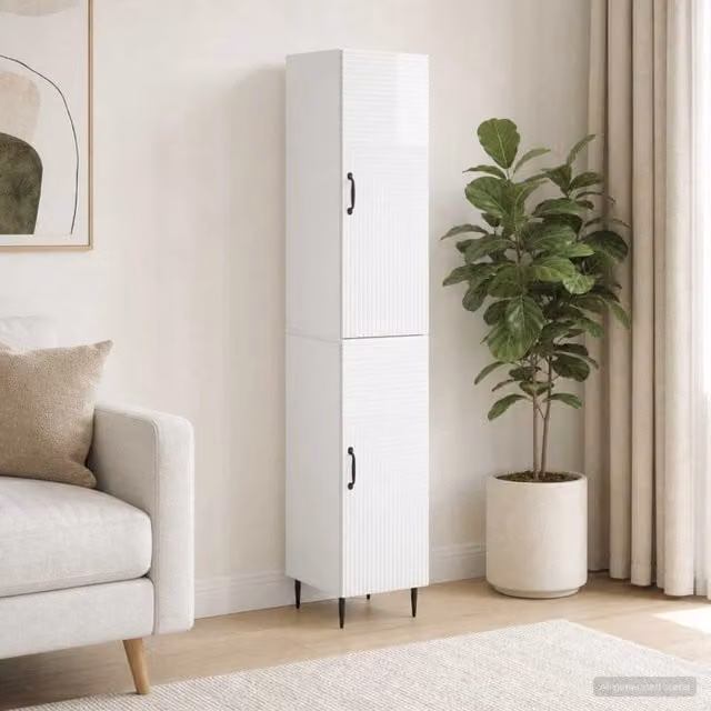Set di 2 armadi moderni vidaXL con ante scorrevoli in bianco lucido e ripiani interni in MDF per camera da letto o ufficio