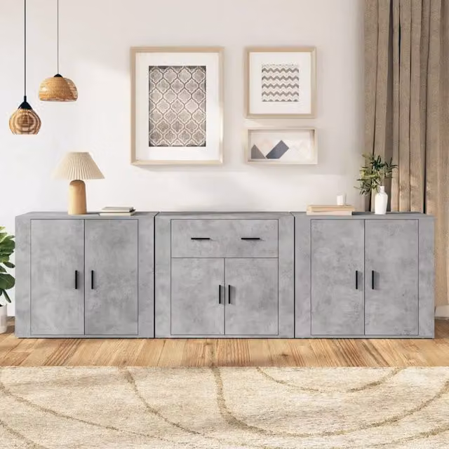 Credenze 3 pz Grigio Cemento in Legno Multistrato 3185419