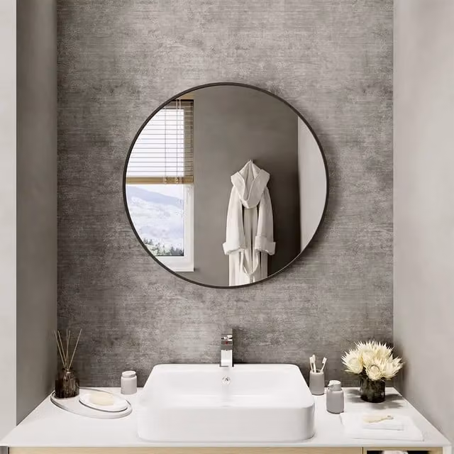 Specchio tondo Parama con cornice nero opaco, Diametro: 100 cm