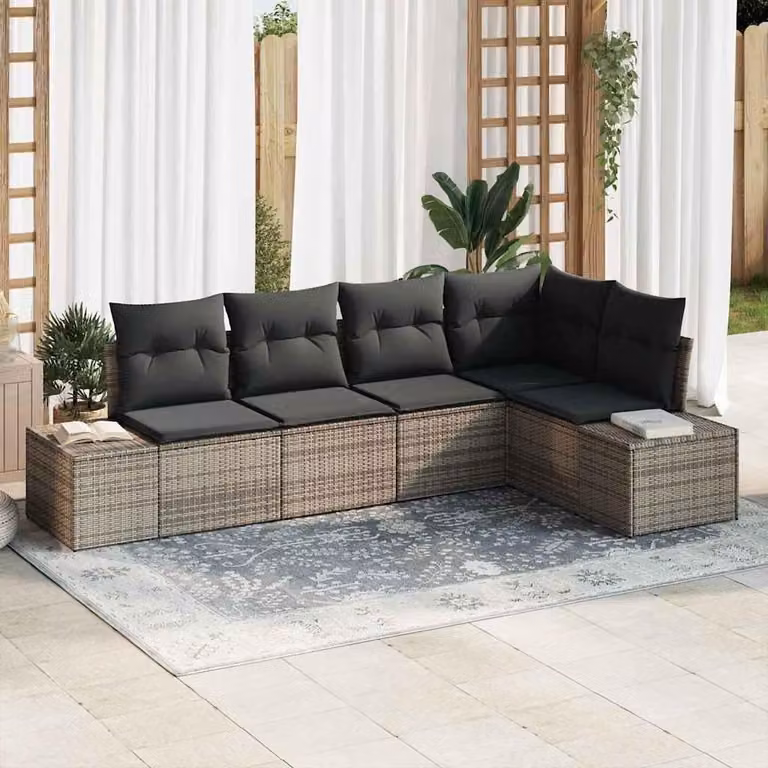 Maison Exclusive - Set Divano da Giardino con cuscino 5 pcs Grigio polyrattan