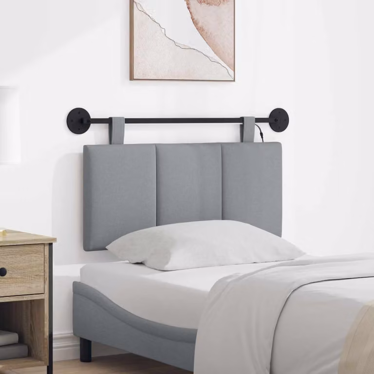 Testiera per letto sospesa vidaXL con luce LED integrata in tessuto grigio, L: 120 cm, H: 90 cm, P: 55 cm