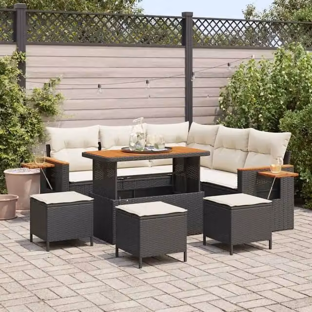 Set Divano da Giardino 10 pz 9-Numero di posti Nero e Crema 3365130