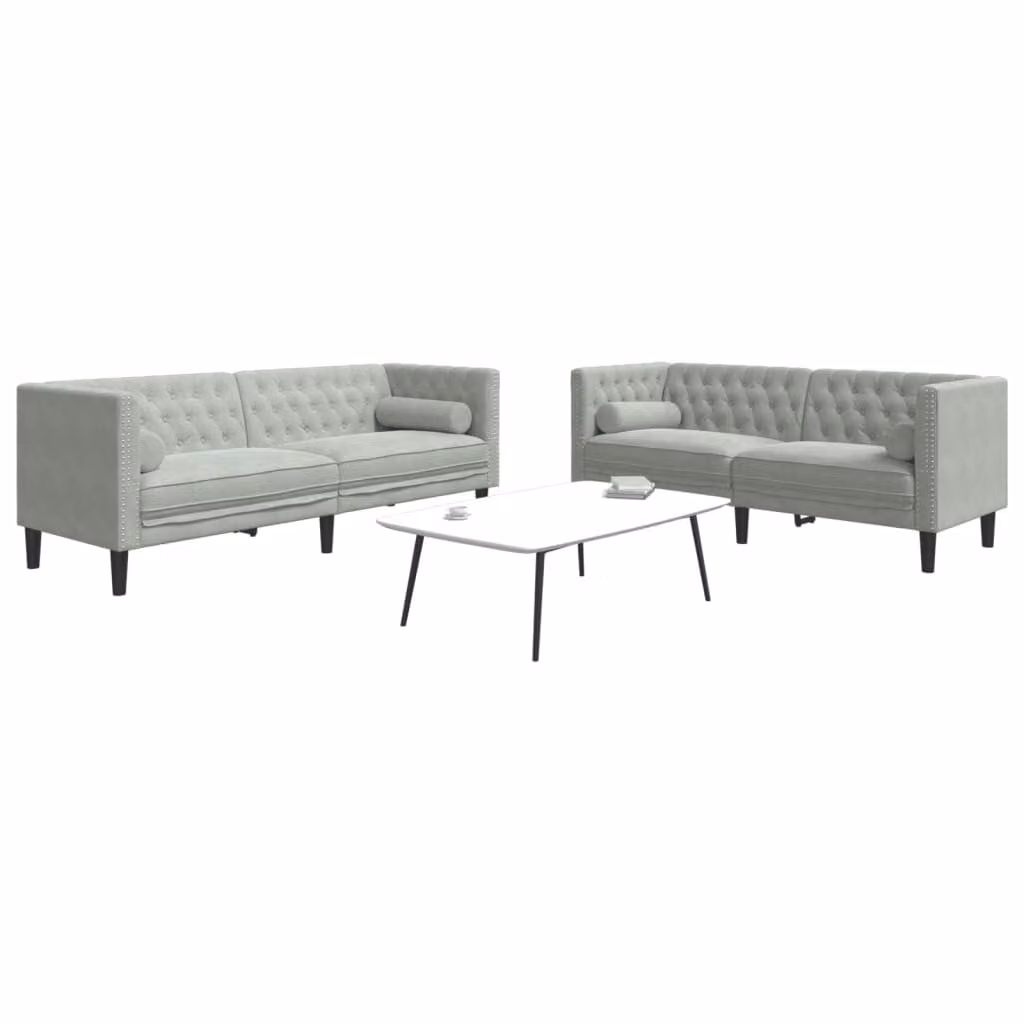 Set di 2 Divani Chesterfield vidaXL in Velluto Grigio con Cuscini