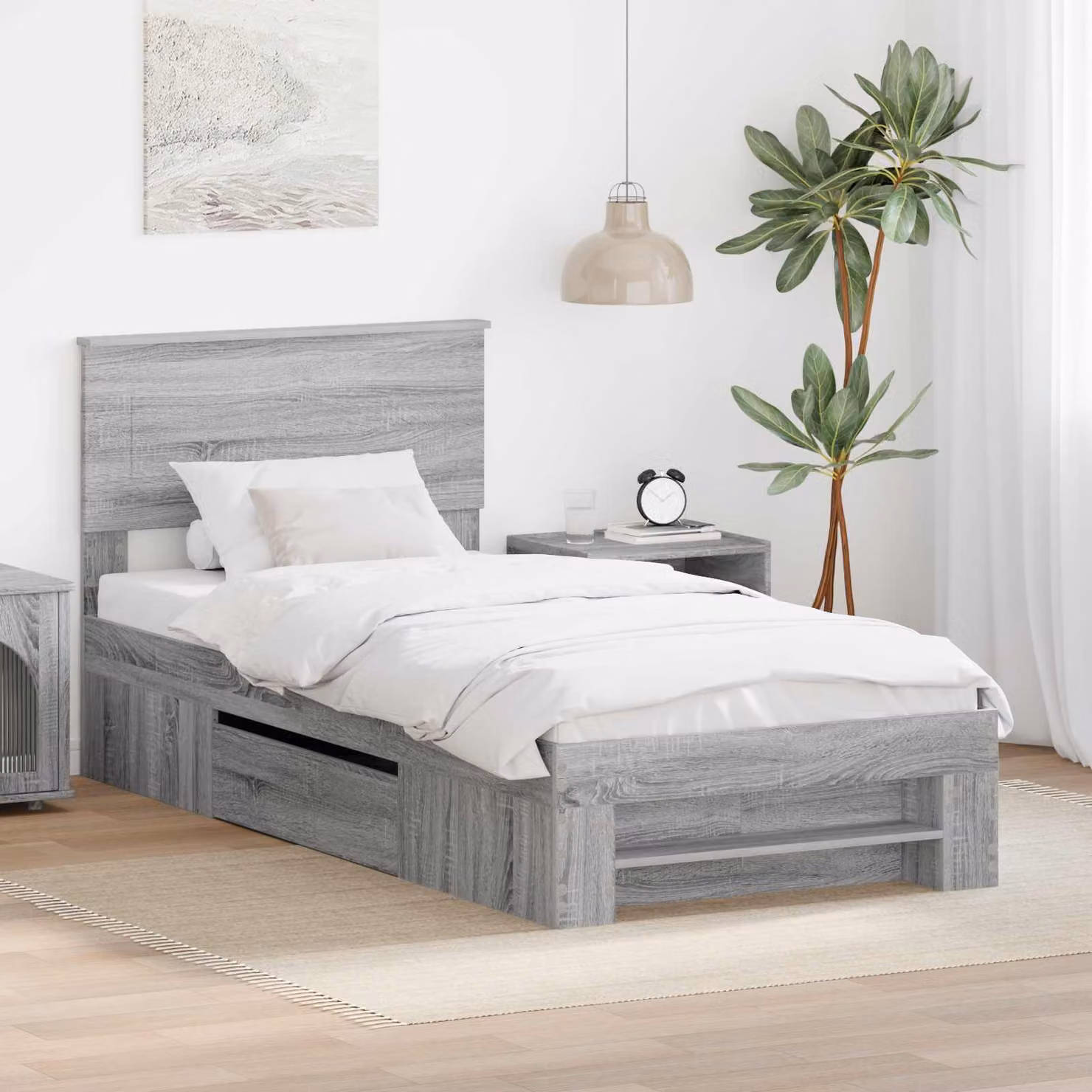 Struttura del letto con testiera vidaXL in legno Grigio Sonoma L 100 x P 200 cm