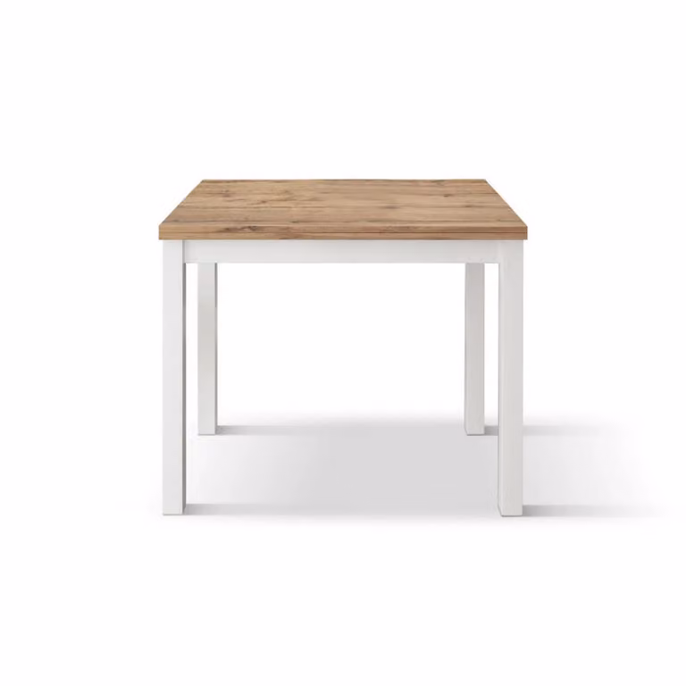 Tavolo POSITANO in legno effetto rovere e gambe bianche, allungabile a libro 90×90 cm – 180×90 cm