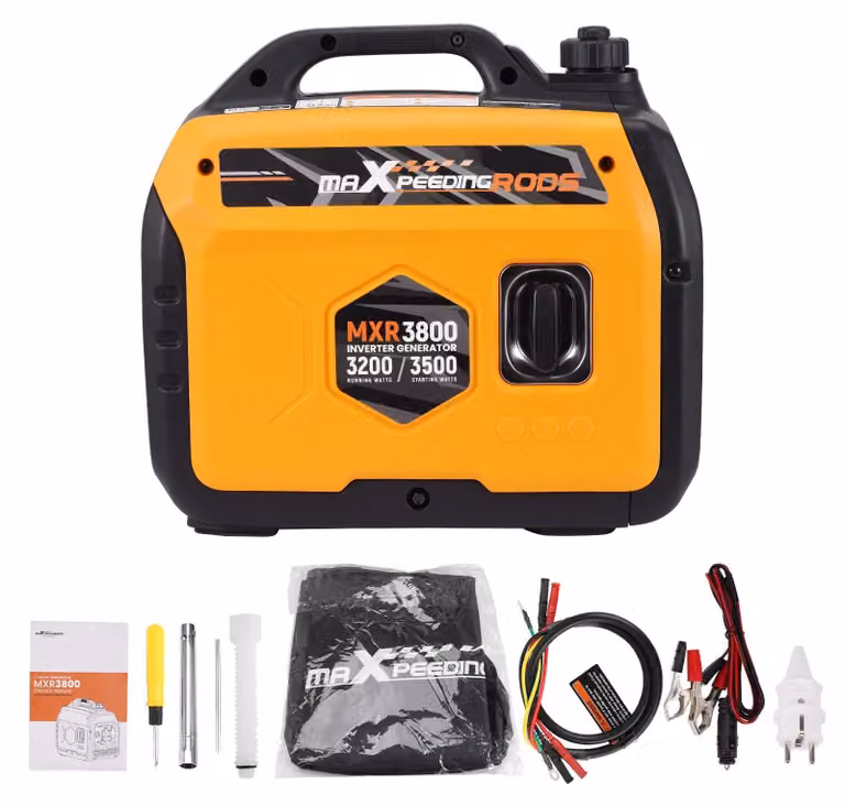 Generatore portatile con inverter, funzionamento silenzioso, diverse prese di corrente, nero