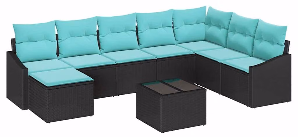 Set di divani con cuscino 9 pcs Nero polyrattan