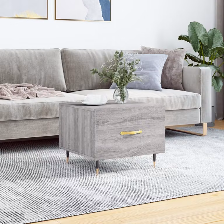 vidaXL Tavolino da Salotto Moderno Grigio in Legno e Metallo L/P/H: 50 x 50 x 40 cm