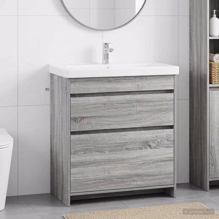 Mobiletto da bagno sotto lavabo moderno vidaXL in legno e MDF grigio L: 81,0 cm, P: 37,5 cm, H: 78,5 cm