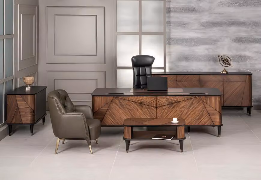 Designer Büro Arbeit Zimmer Set Schreibtisch Stuhl Komplett Set Möbel 5tlg.
