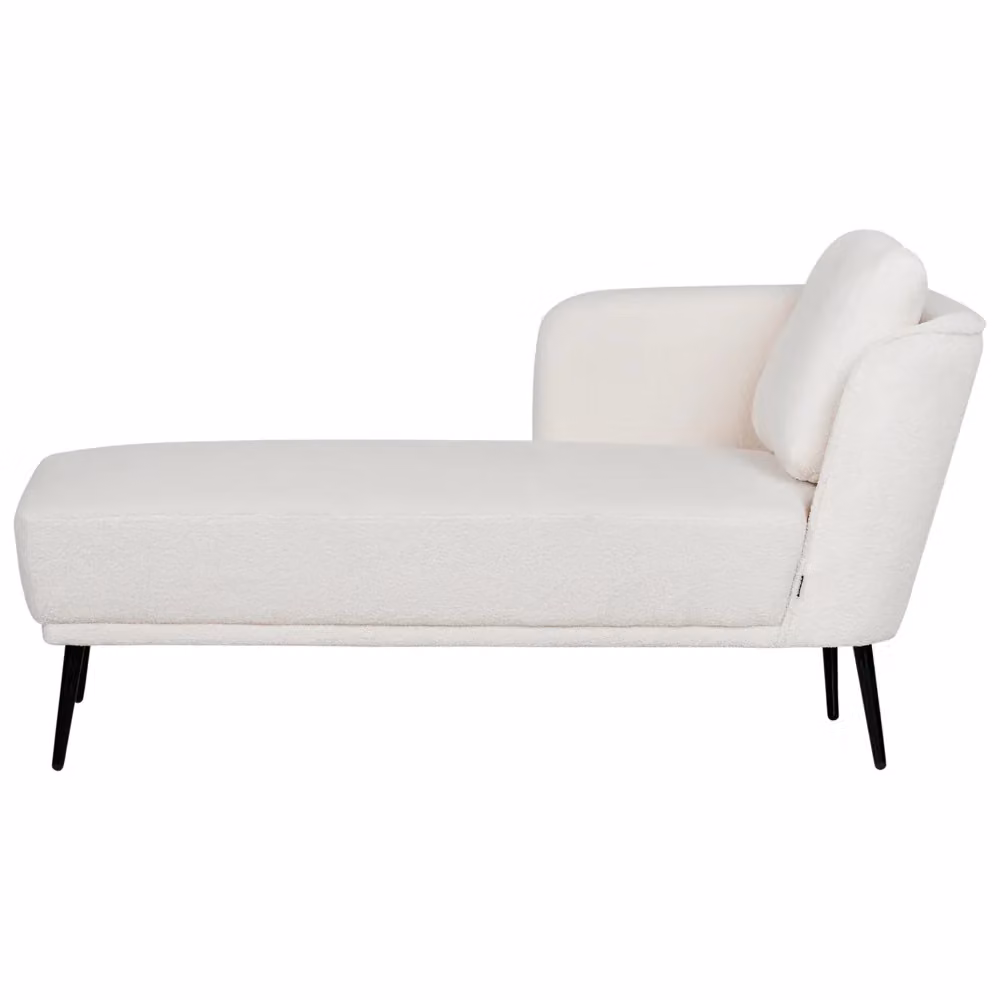 Chaise longue BELIANI in tessuto bouclé bianco con cuscini stile retrò lato destro L/P/H: 148 x 64 x 70 cm – 2