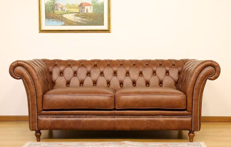 Design Club Lounge Chesterfield Sofagarnitur 2-Sitzer Leder Couch Polster Sofa