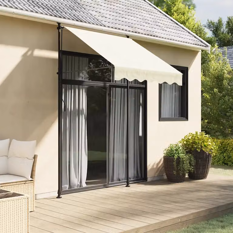 Tenda da Sole Retrattile vidaXL in Tessuto di Poliestere e Acciaio, Crema, L 300 x P 150 cm