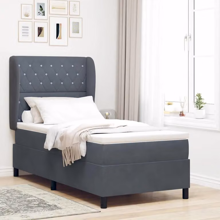 Letto ibrido con testiera in velluto vidaXL Grigio, L: 90 cm, P: 190 cm