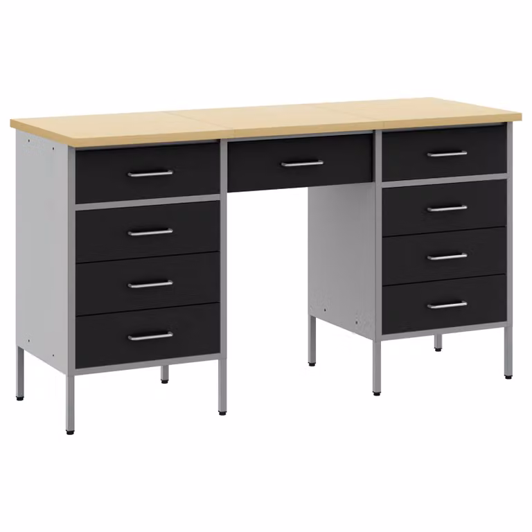 Set di 3 carrelli da lavoro mobili vidaXL in acciaio e legno ingegnerizzato, colore nero, con serratura