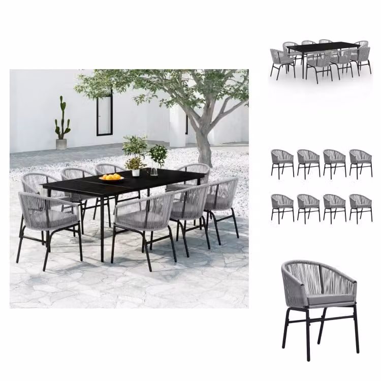 vidaXL set da pranzo da giardino 9 pezzi grigio - Set di mobili da giardino