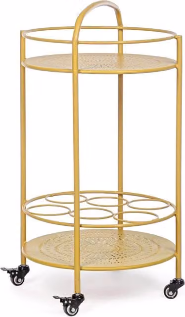 Carrello da cucina moderno GIORDANOSHOP in metallo color ocra con ruote e portabottiglie L/P/H: 45 x 81 x 81 cm