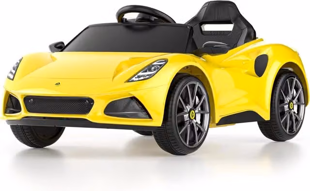 Macchina Elettrica per Bambini Lotus Emira 12V Gialla e Nera con Batteria Ricaricabile e Effetti Luce e Suono