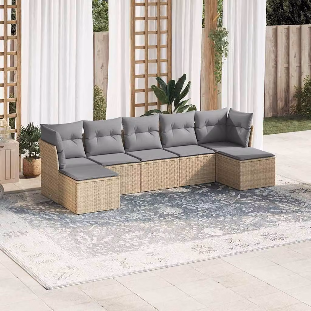 Set di divani da giardino vidaXL in 7 pezzi con cuscini grigi in polyrattan e struttura in metallo – 1