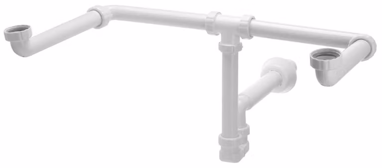 Sifone per lavabo doppio - Salvaspazio - Bianco