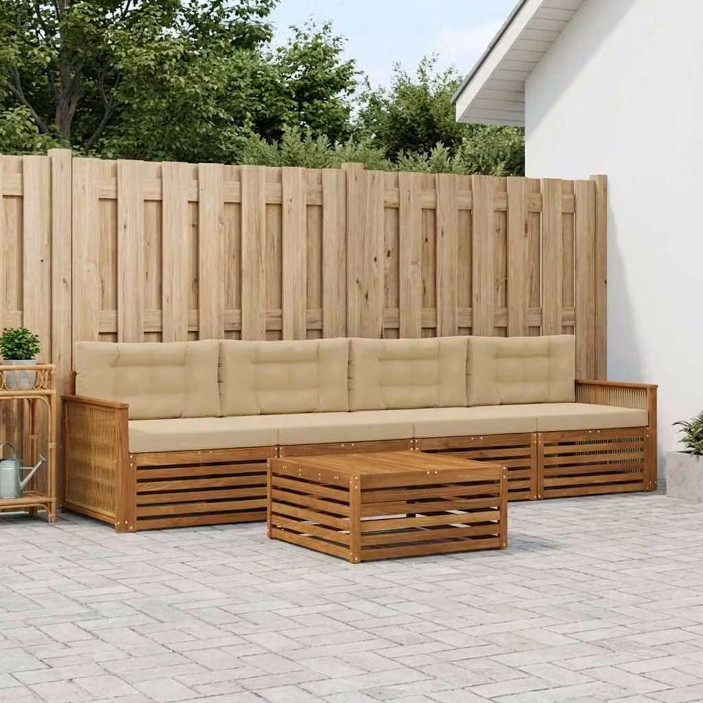 Set di divani da esterno vidaXL 5 pezzi in legno di acacia con cuscini, colore beige e marrone