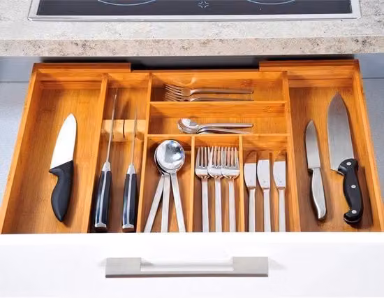 Cassa per utensili variabile in bambù - dimensioni 35-58 x 43 x 65 cm - colore bambù