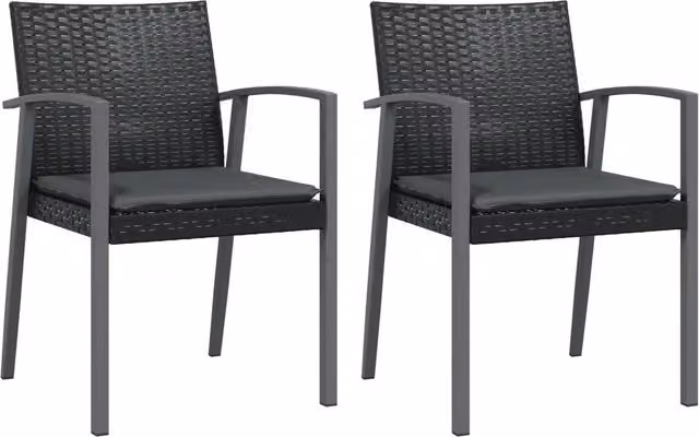 Sedie da Giardino con Cuscini 2 pz | Sedie da Esterno Nere 56,5x57x83 cm Polyrattan