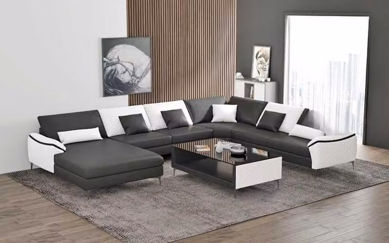 Wohnlandschaft Couchen Ledersofa Ecksofa U-Form Schwarz Sofa Groß